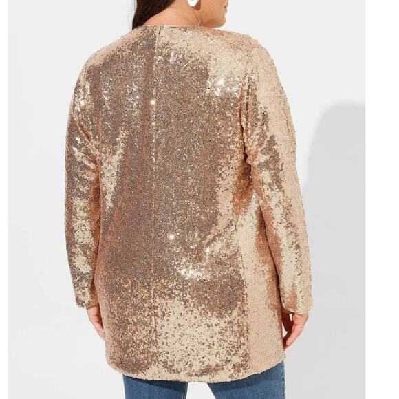 Torrid 5‎ (5X 28) New Rose Gold Sequin Longline Party Blazer Jacket Holiday New - Picture 3 of 3